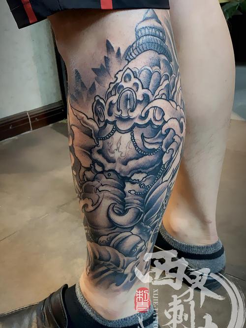 小腿象神_纹身图案手稿图片_燕郊西界的纹身作品集