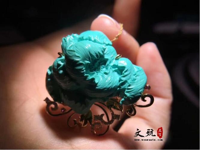 18k金镶嵌纯天然绿松石牡丹花吊坠项链