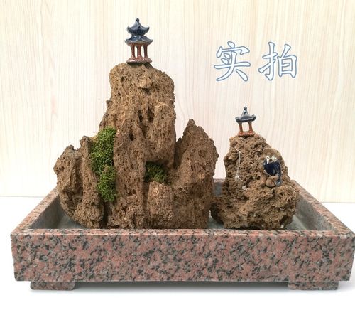 上水石盆大理石假山底座长方形盆景盆 定制吸水石托盘特大假山盆