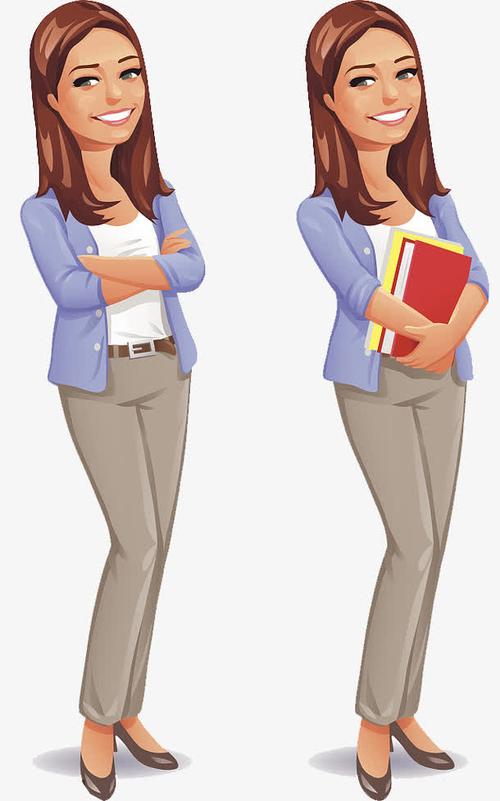 卡通人物插图双手抱胸的长发女孩