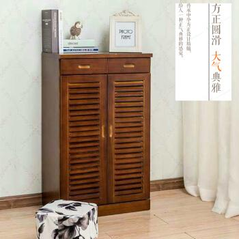 鞋柜田园二 三 四门大容量简易鞋柜多层鞋架实木简约现代收纳客厅玄关