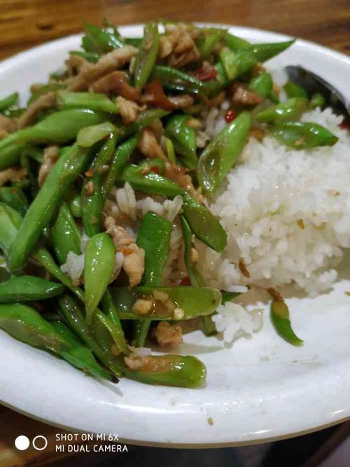 打分 四季豆肉丝盖饭,味道听不错的.