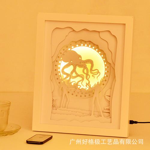 3d光影纸雕灯麋鹿剪纸灯床头装饰温馨小夜