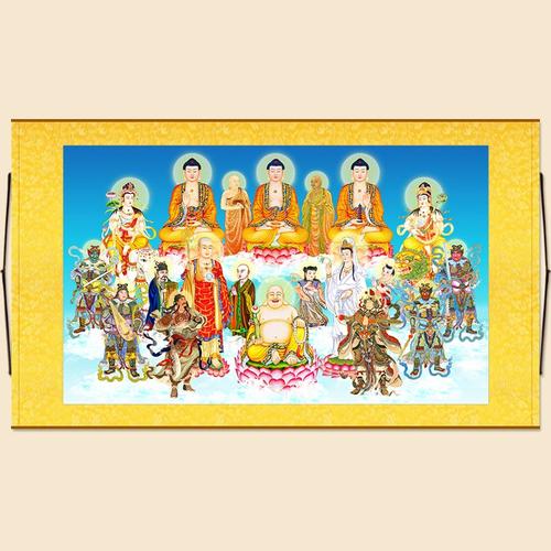 全堂佛菩萨佛像画横幅全佛图三宝佛画像挂画佛堂家用供奉横批画