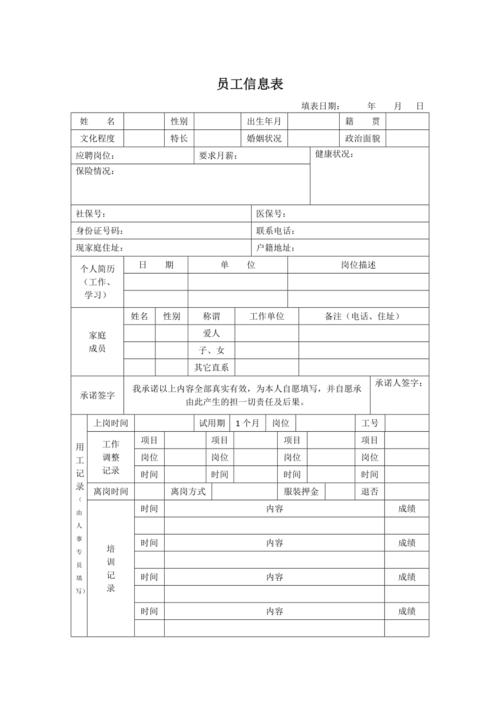员工信息表模板