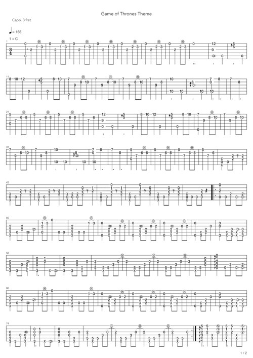 《game of thrones theme(指弹版,郑成河)》吉他谱