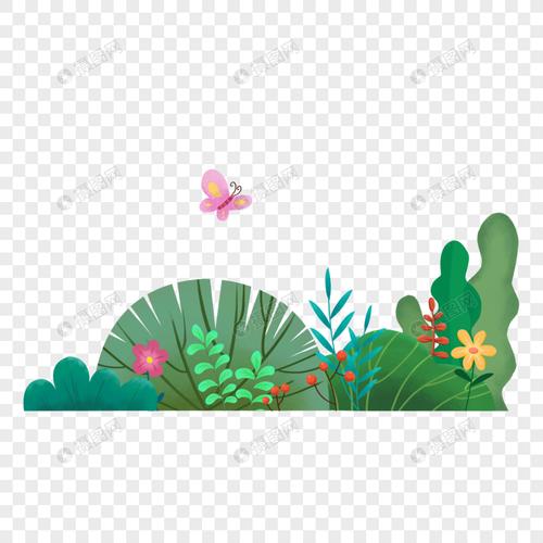 春天各种花草盛开卡通元素