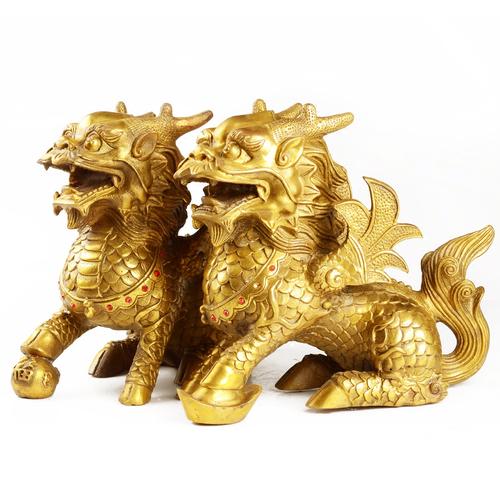 铜麒麟摆件一对招财送子纯铜八卦麒麟家用镇宅办公室