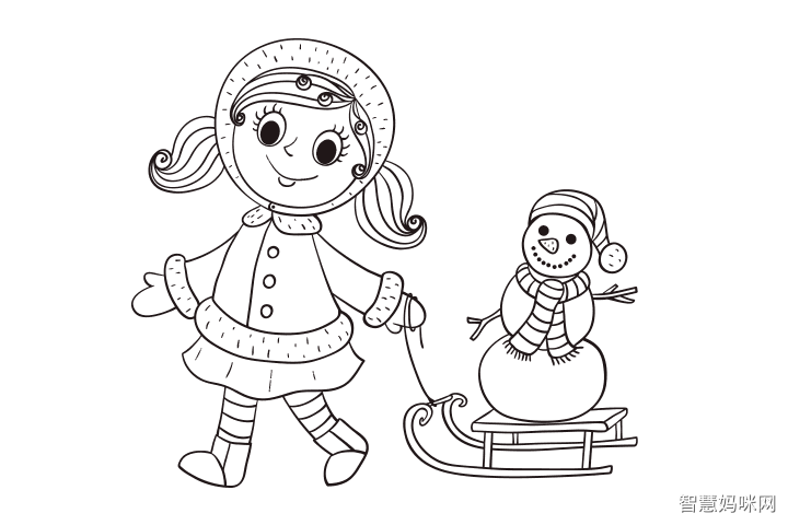 冬天寒假生活简笔画图片