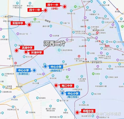 2020年河西区公办学校划片范围,第一学片4所初中,对应8所小学;第二学