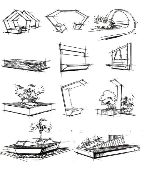 园林景观特色座椅,种植池_园林_南京林业大学攻略_考研_设计_手绘