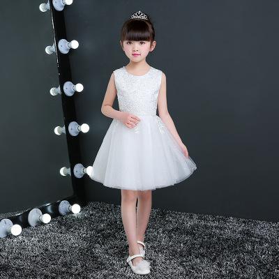 女童礼服白色公主裙2018新款儿童婚纱主持人钢琴演出服花童蓬蓬裙