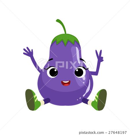 插图素材: big eyed cute girly eggplant character sitting