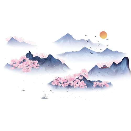 3d画电视背景山水画自风景墙贴画贴纸粘立体墙墙面装饰古风国风中