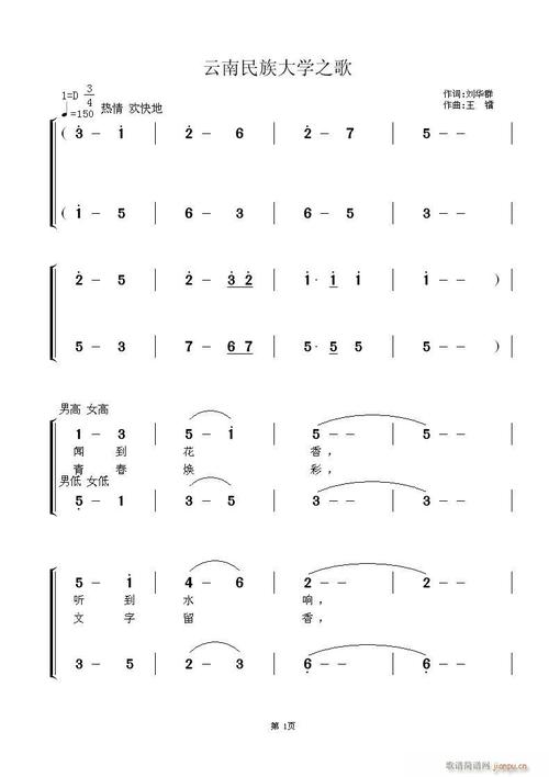 《云南民族大学之歌》刘华群词 王镭曲