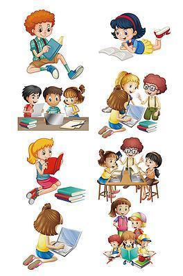 卡通儿童学习讨论矢量素材