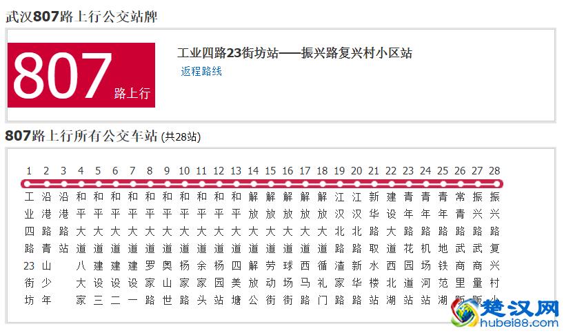 武汉807路公交车线路查询
