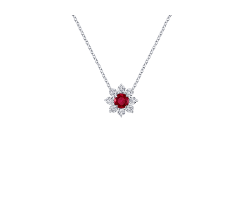 sunflower by harry winston, petite ruby and diamond pendant