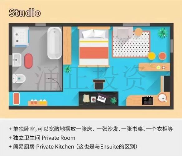 studio房型就是在ensuite基础之上,多了一个开放式的简易厨房,同学