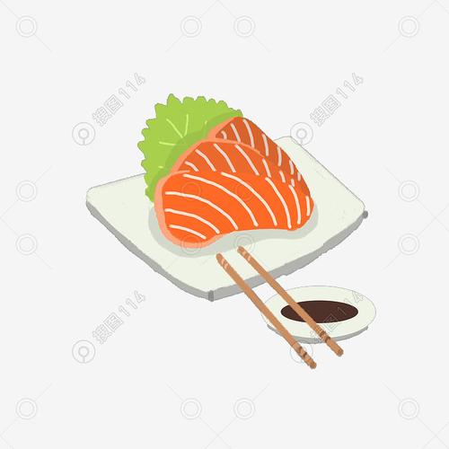 日式料理卡通手绘三文鱼刺身png