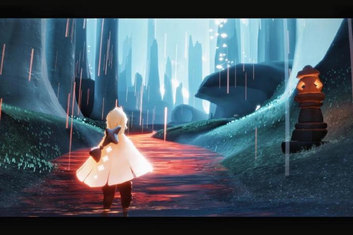 坐神坛回雨林,网络有点差,遇境的夕阳把雨林染红,格外温柔  #光遇