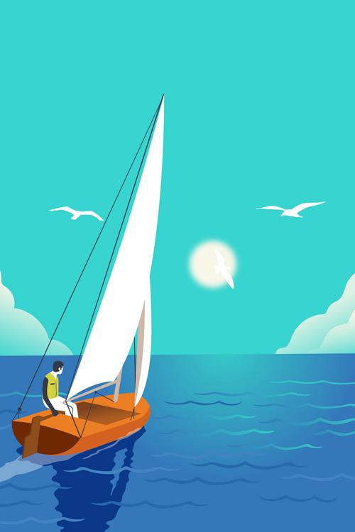 卡通简约轮船风景背景图