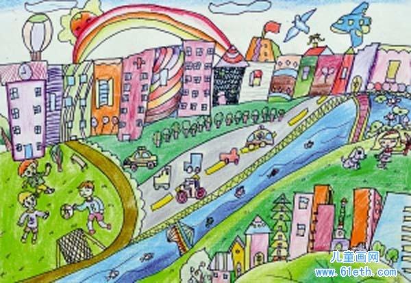 城市景色儿童图画作品