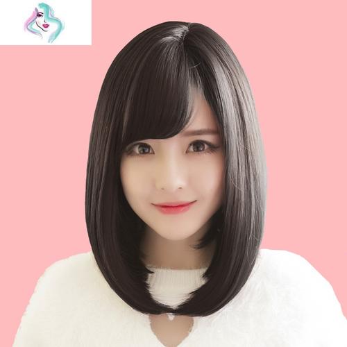 假发女短发中长卷直发波波齐肩空气刘海大脸光头圆脸中分内扣头套你