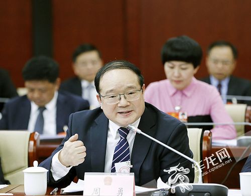 全国人大代表,重庆市九龙坡区委书记周勇正在发言.