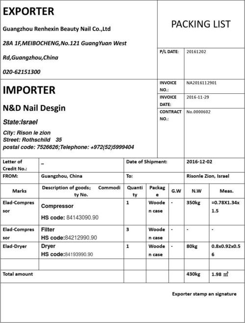 装箱单(中英文对照)