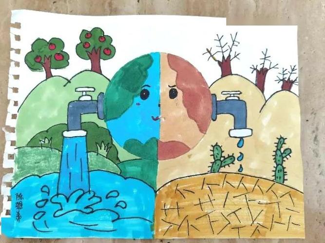 有心的孩子还为"节约用水"和"珍惜粮食"创作了一幅幅精美的画作!