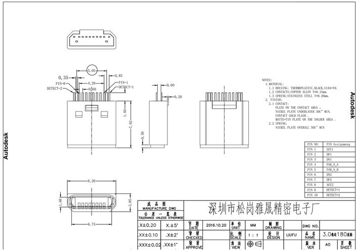 苹果lightning夹板pg母座 充电音频转接 简易全塑 超短l=7.9mm