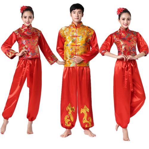 新款腰鼓服装秧歌服民族舞蹈表演服男女套装大人打鼓服演出服 2017