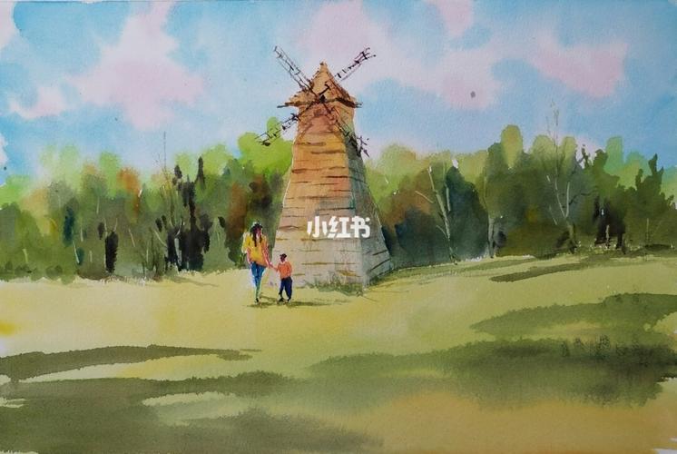 踏青(附素材图)_踏青_水彩画_水彩画教程_文化_绘画