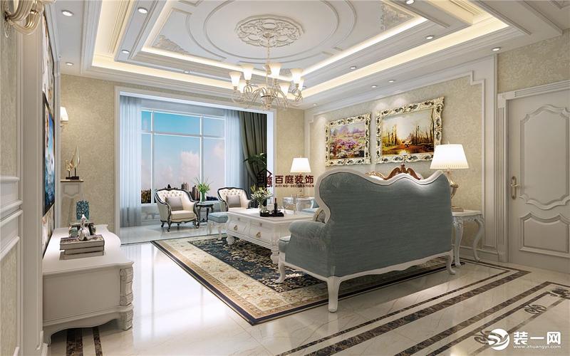 锦峰滨河苑140平三居室欧式风格客厅吊顶装修