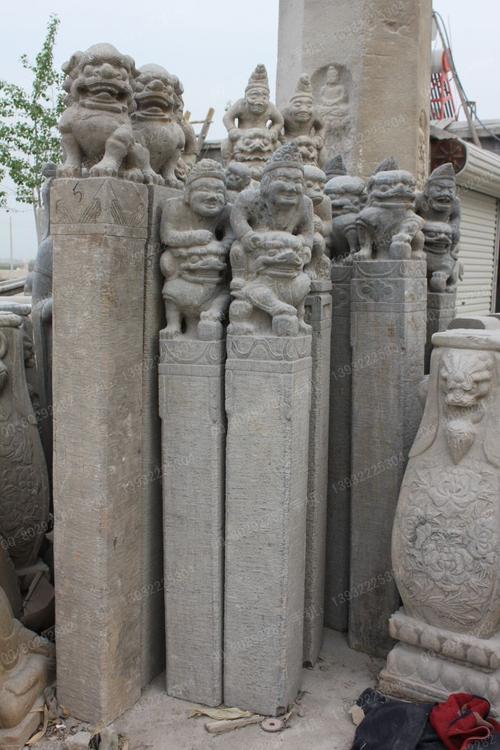 曲阳仿古拴马桩 石雕拴马桩 胡人戏狮拴马桩 拴马桩