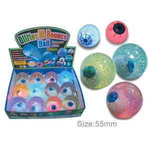 sell 55mm tpu glitter bouncing ball with eyeballs led