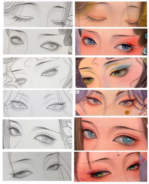 合集古风水彩眼睛,带线稿!