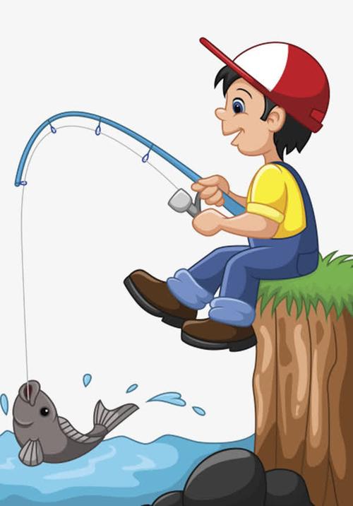 卡通岸边小朋友钓鱼