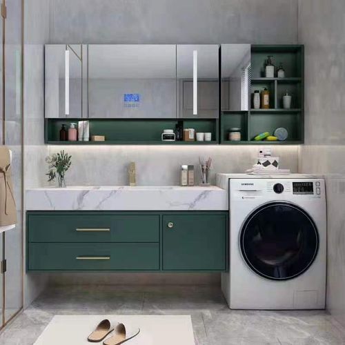 定制洗衣机一体柜组合大理石台面岩板台面浴室柜卫生间洗漱洗脸柜