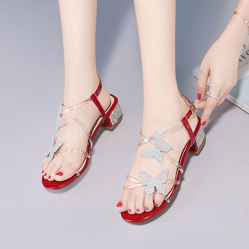 百搭凉鞋2021年新款女士夏季仙女中跟夏天时尚时装凉鞋