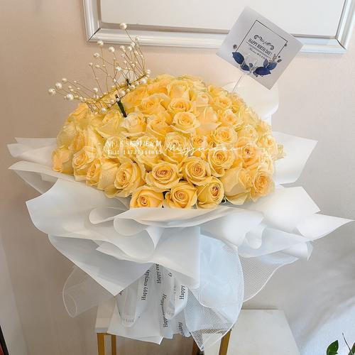 99朵香槟玫瑰手捧花大花束情人节母亲节深圳市同城鲜切花福田求婚