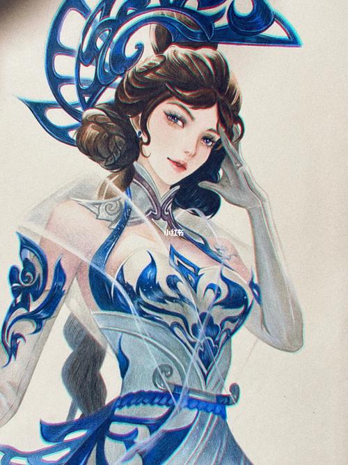 彩铅手绘王者荣耀露娜瓷语鉴心