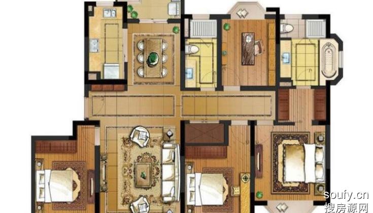 郑州搜房源网 > 万达公馆4室3厅2卫195㎡出售金水花园路  1,户型方正