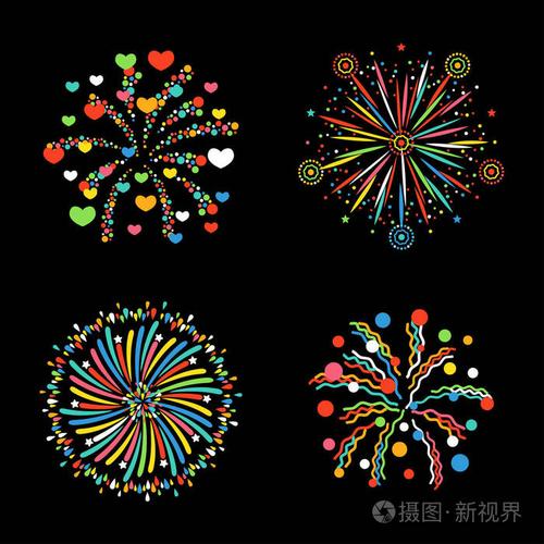 烟花不同形状炫彩节日矢量