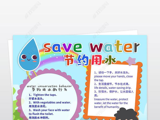原创3.22世界水日竖版节约用水英语小报手抄报素材-版权可商用