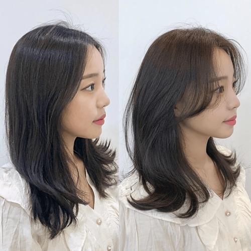 中卷发搭配s型刘海,打造小v脸