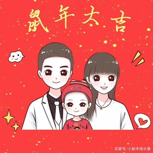 年味头像回顾,手绘一家三口,四口图片设计,想要吗?