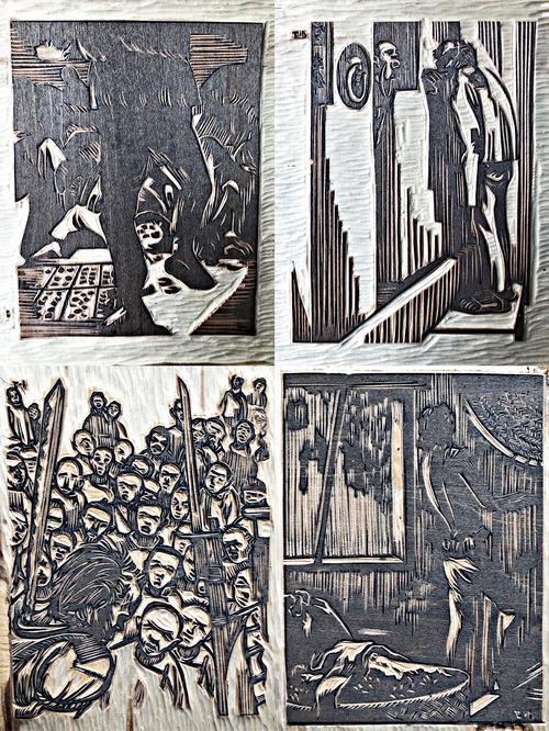 阿q正传插图手工雕刻黑白木刻版画