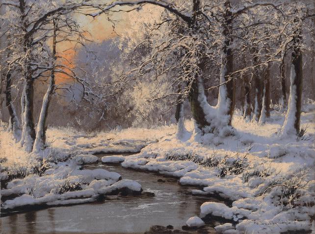 冬季雪景 下雪天 风景人物油画